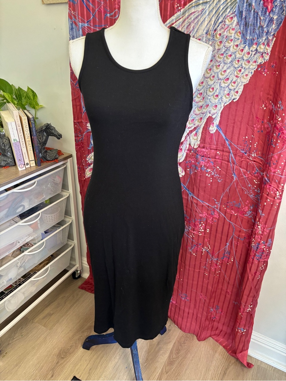 Marine Layer Black Ribbed Tank Midi Dress